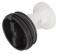 Заглушка - фильтр сливного насоса для стиральных машин Indesit-Whirlpool, черная крышка+ белый фильтр, 481248058385